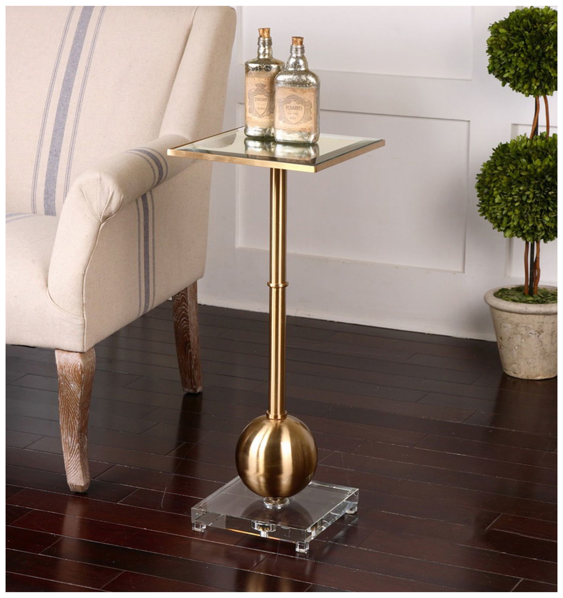 Laton 12" Wide Brushed Brass Accent Table with Mirror Top 18Y94