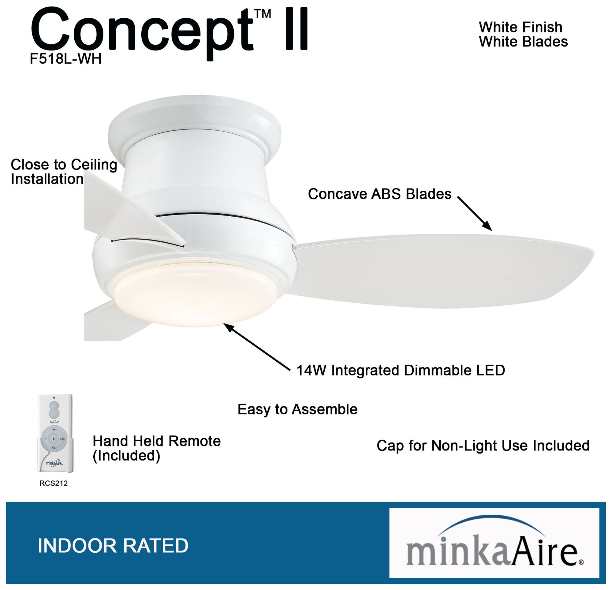 44 Concept Ii White Flushmount Led Ceiling Fan