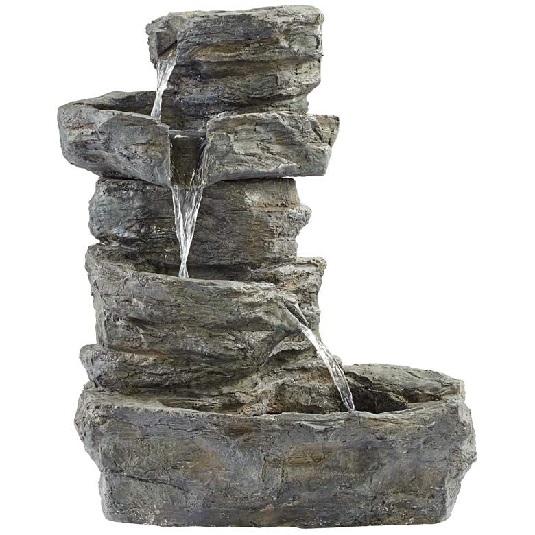 Rock Cascade 22&quot; Gray Stone Outdoor Fountain with LED Light more views