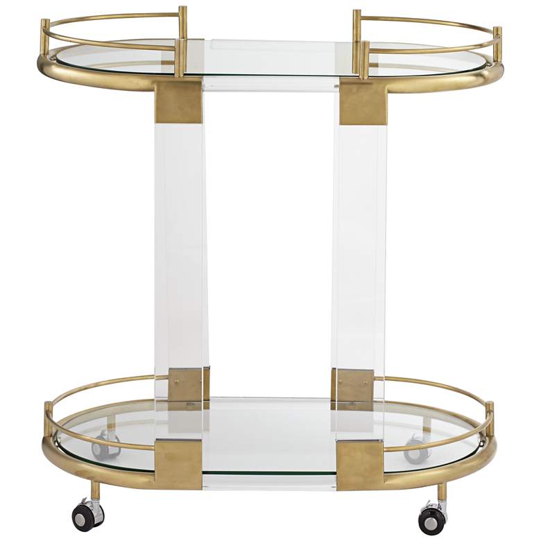 Adaline 29 1/2&quot; Wide Clear Acrylic and Gold Oval Bar Cart more views
