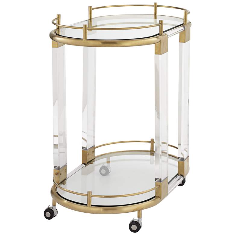 Adaline 29 1/2&quot; Wide Clear Acrylic and Gold Oval Bar Cart more views