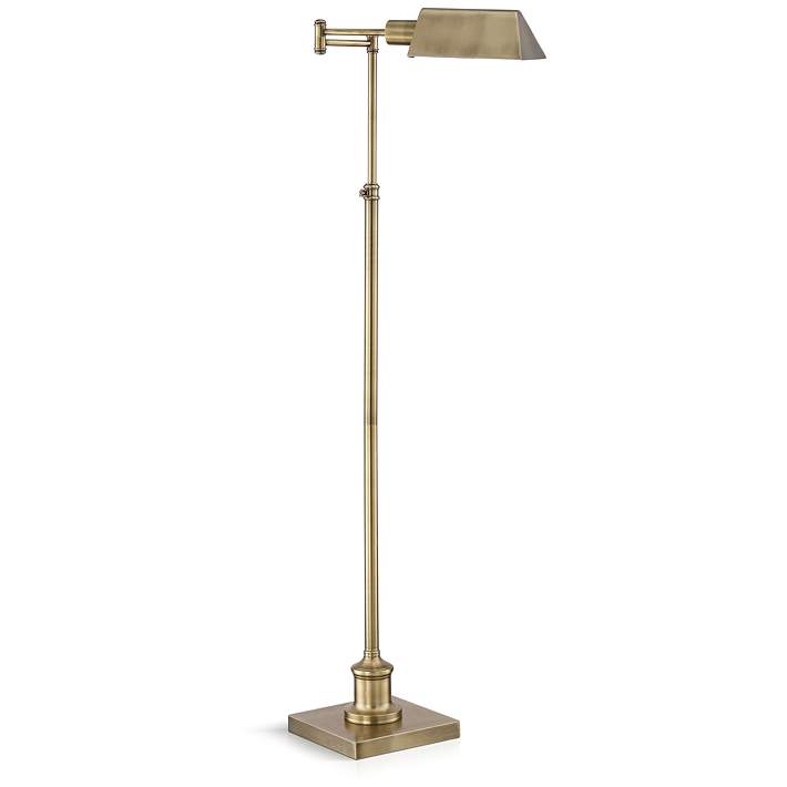 Jenson Aged Brass Adjustable Swing Arm, Antique Brass Adjustable Pole Pharmacy Metal Desk Lamp
