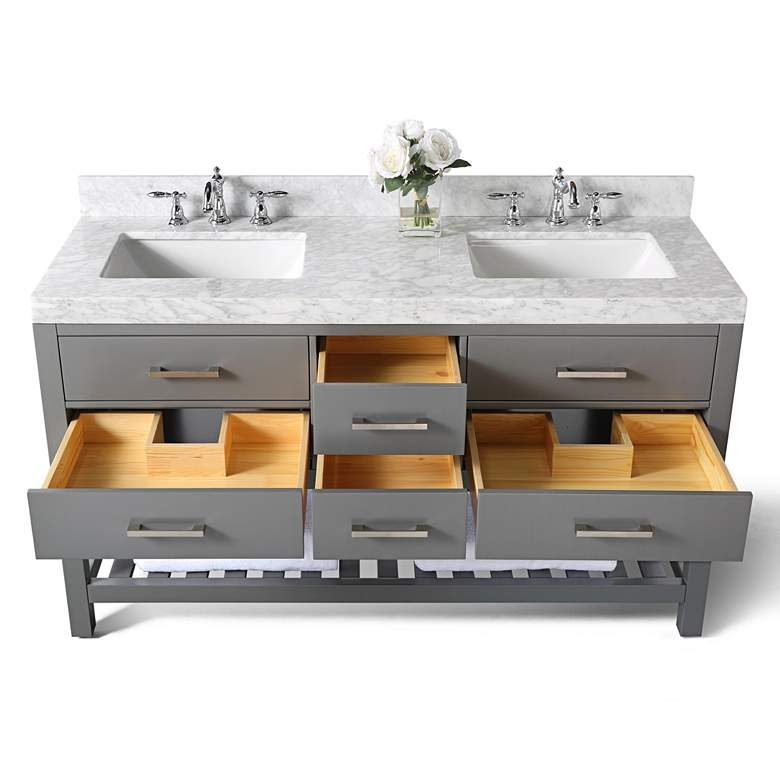 Elizabeth Sapphire Gray 60&quot; Marble-Top Double Sink Vanity more views