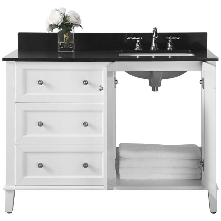 Hannah 48 White Granite Top Off Center, Bathroom Vanity With Sink Drawers On Left Side