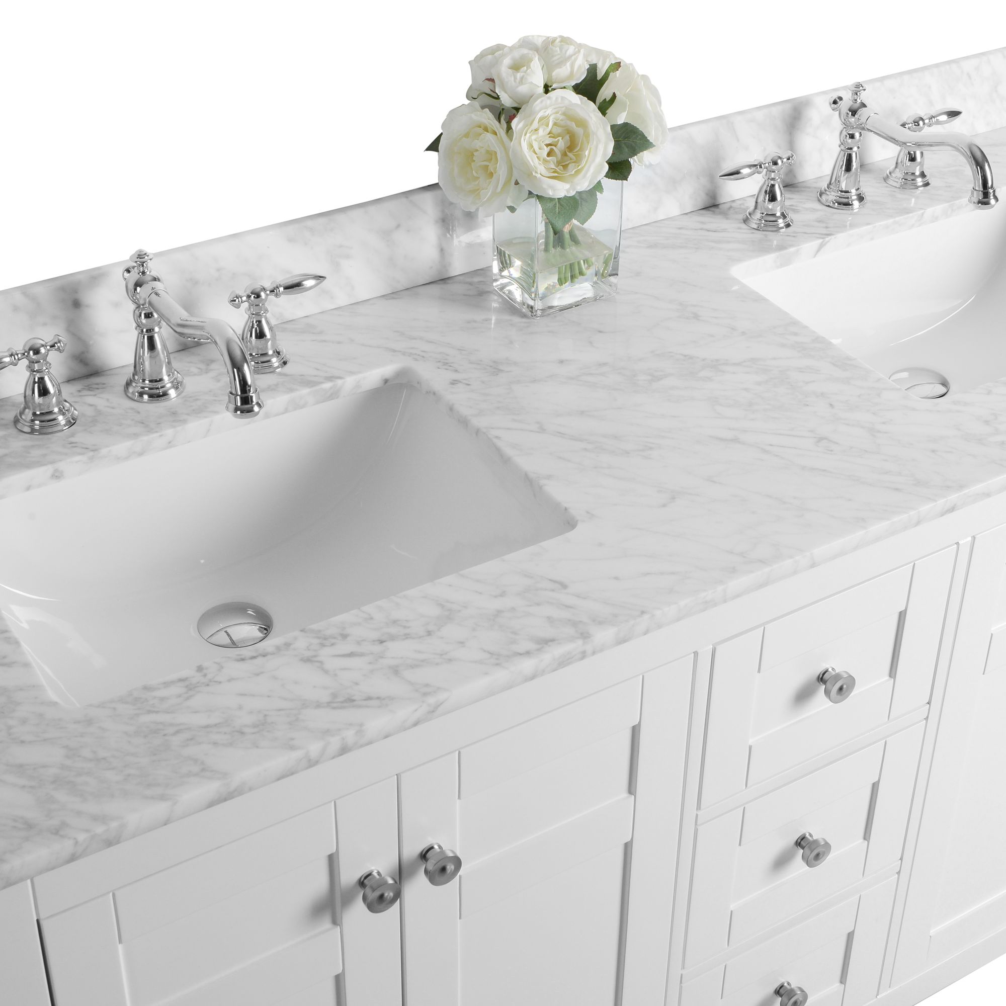 Maili 60" Nickel White Italian Marble Double Sink Vanity - #1M926 ...