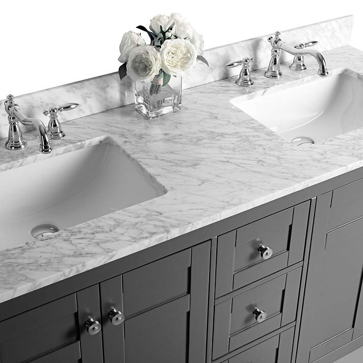 Maili Sapphire Gray 60 Italian Marble Double Sink Vanity 1m927 Lamps Plus