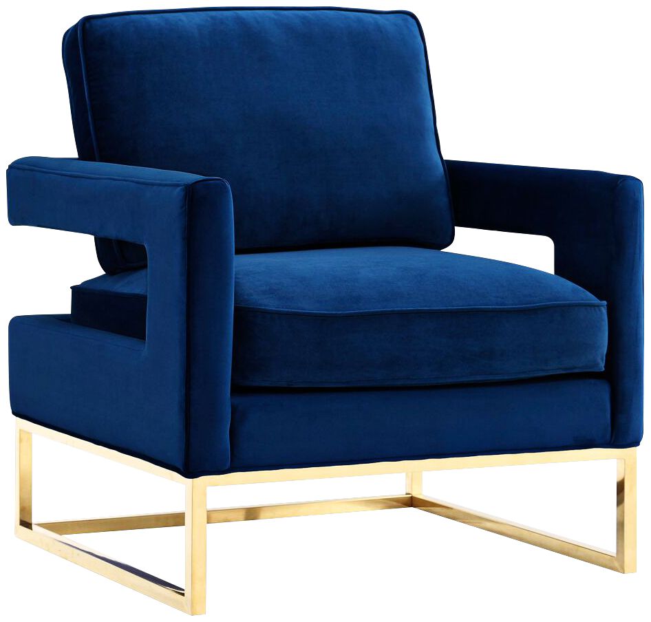 Avery Navy Blue Upholstered Velvet Armchair 1P373 Lamps Plus