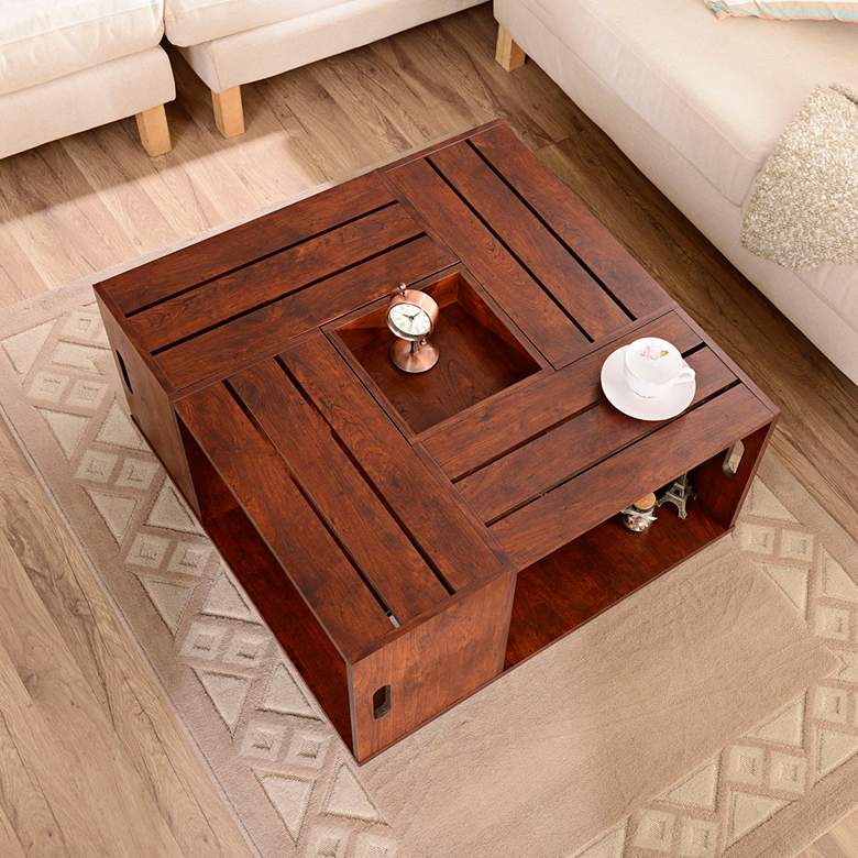 Portins 31 1/2&quot; Square Rustic Walnut Wood Coffee Table more views