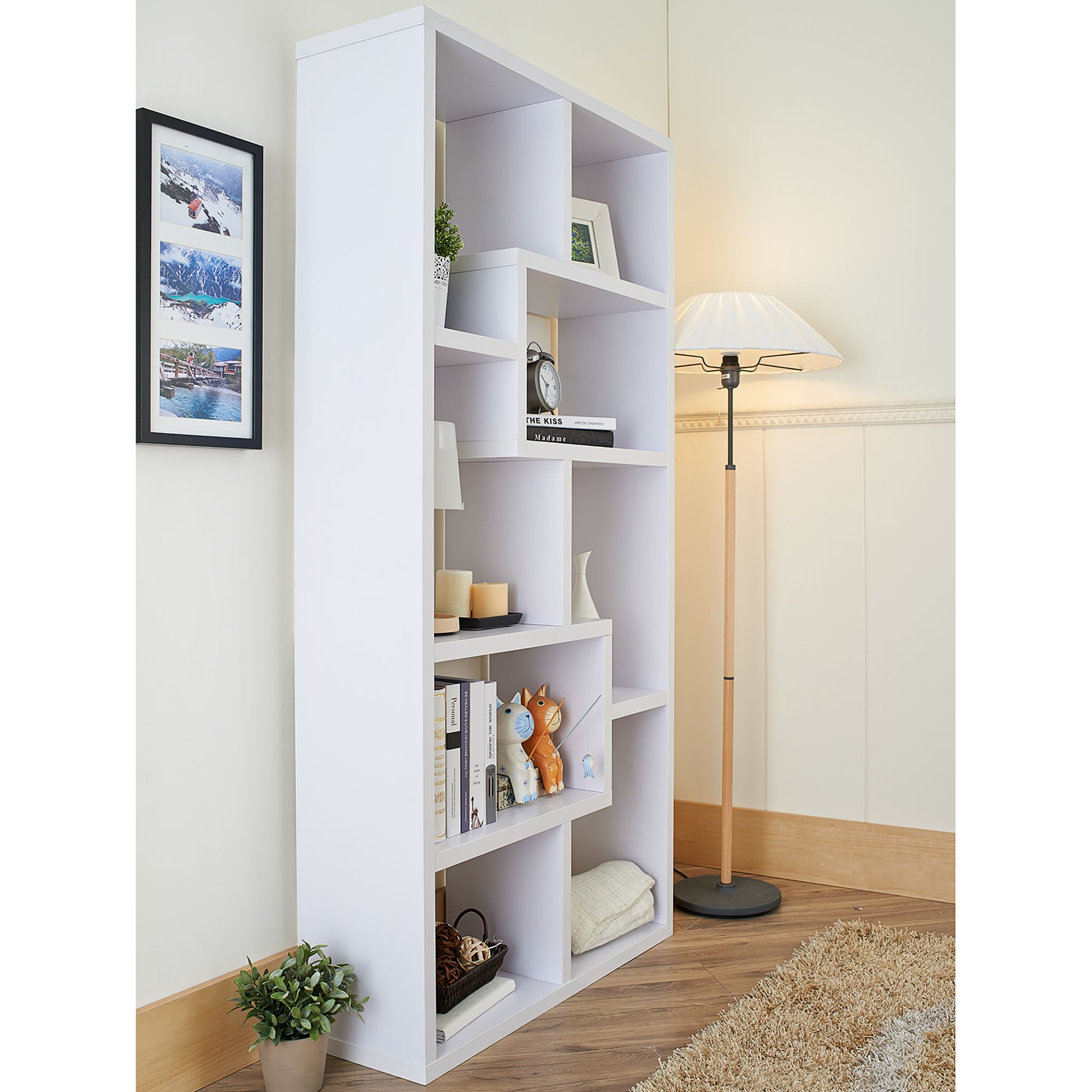 Reena 71 High White Wood Modern Geometric Bookcase 1V991 Lamps Plus   1V991views3.fpx