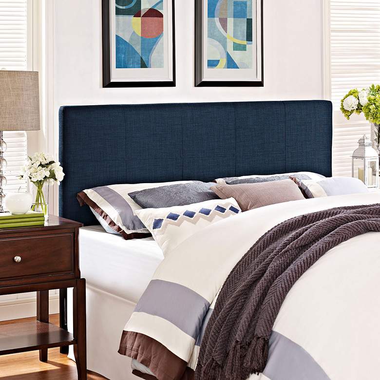 Oliver Navy 10-Square Stitched Queen Fabric Headboard more views