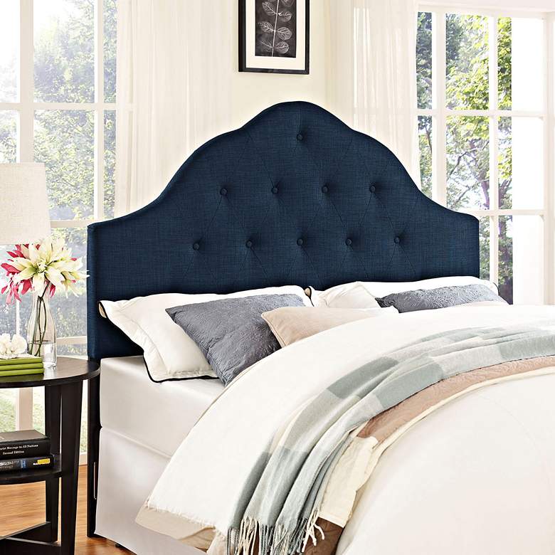 Sovereign Navy Fabric Button-Tufted Arch Queen Headboard more views