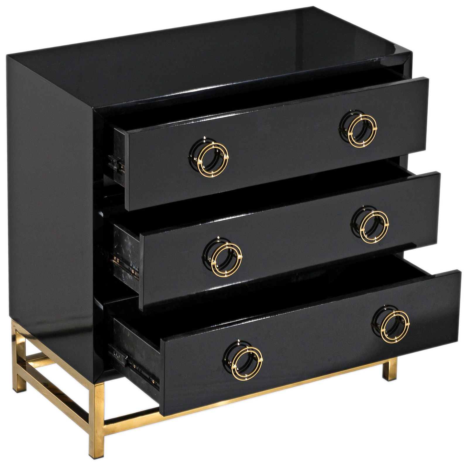 Majesty 31 1 2 Wide Black Gloss And Gold 3 Drawer Chest 20m31