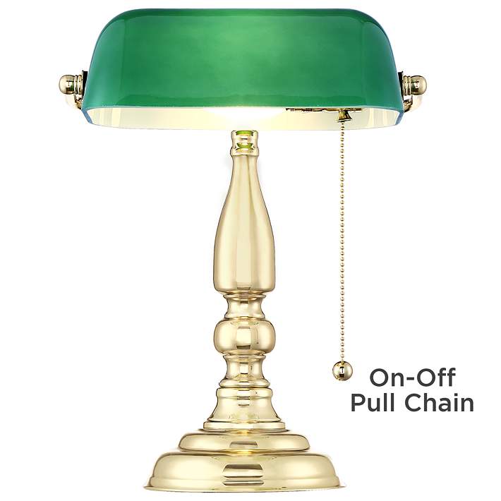 Hammond Green Glass Brass Bankers Table, Classic Green Bankers Table Lamp