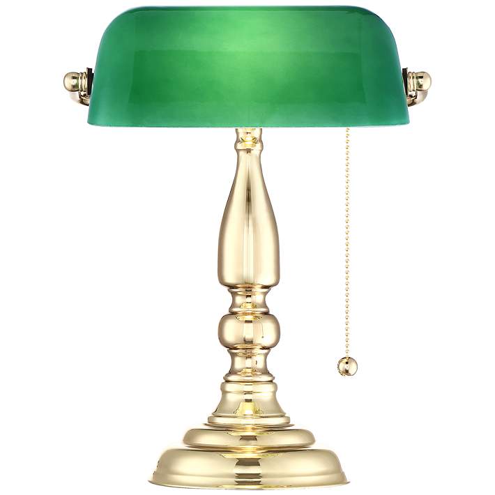 Hammond Green Glass Brass Bankers Table, Bankers Style Desk Lamp With Green Glass Shade