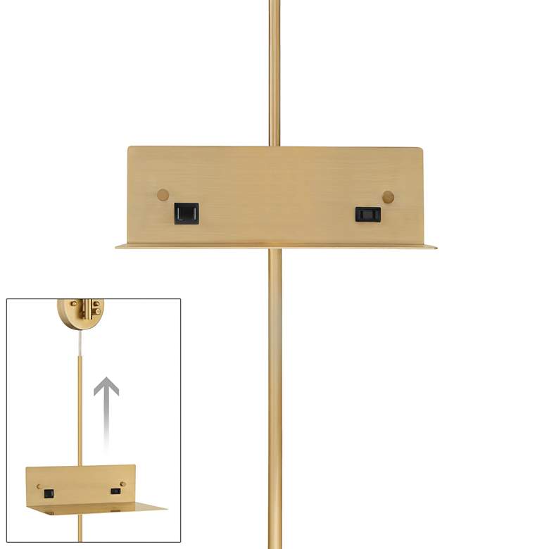 Somers Brass Adjustable Plug-In LED Wall Lamps Set of 2 w/ USB-Outlet Shelf more views