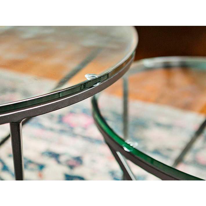 Geometric Glass Round 2 Piece Modern, Round Glass Coffee Table Set