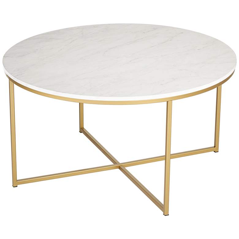 Aurelia 36&quot; Wide Faux Marble and Gold Modern Coffee Table more views