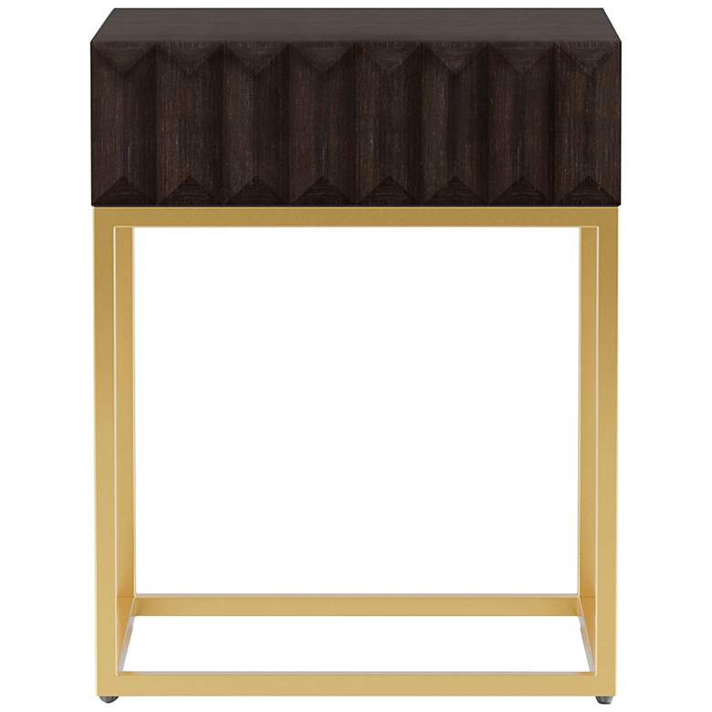 Gilhame 19&quot;W Walnut Wood Gold Metal Rectangular Side Table more views