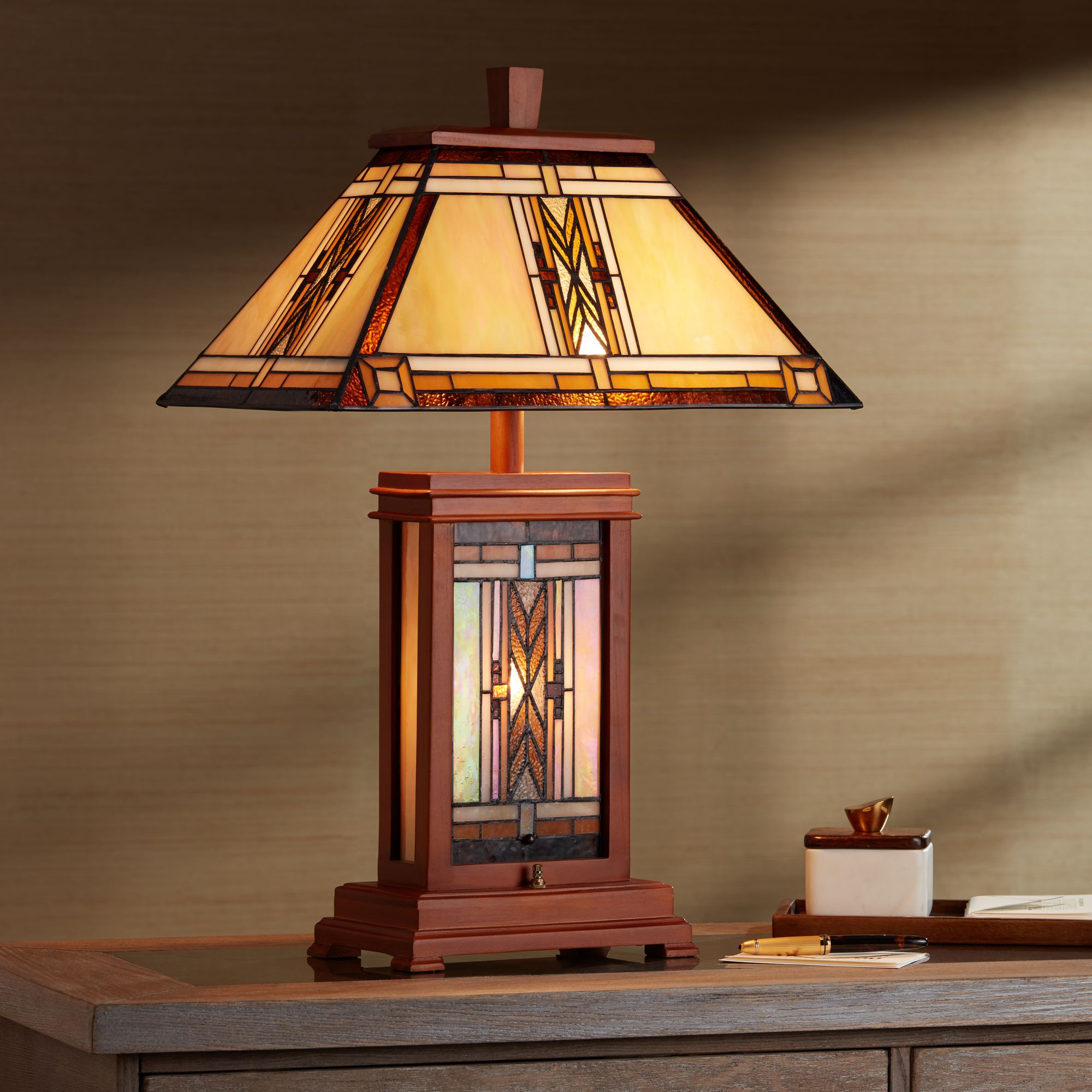 Walnut Mission Collection Tiffany Style Table Lamp 29553 Lamps Plus   29553views1.fpx