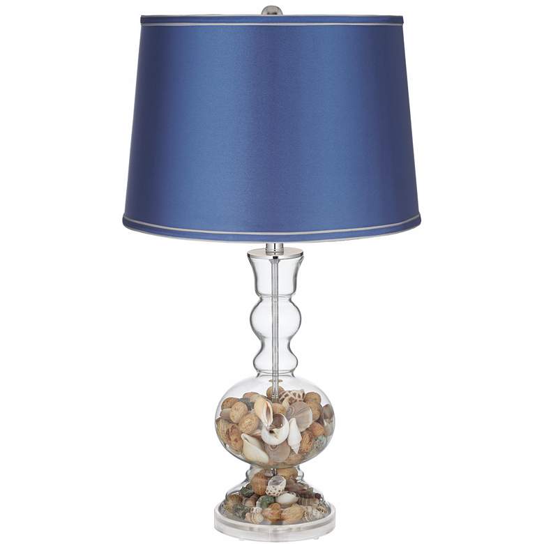 Image 2 Clear Glass Fillable Satin Blue Shade Apothecary Table Lamp more views