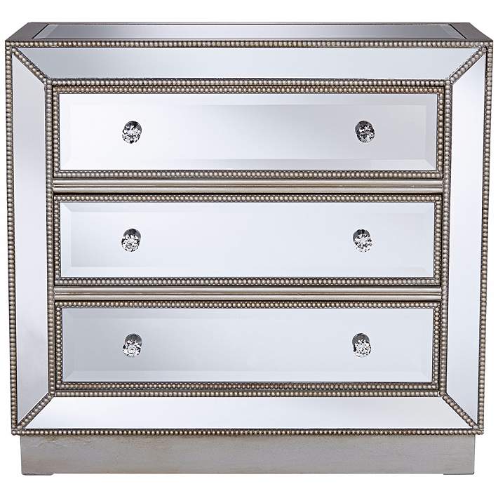 Trevi 32 Wide 3 Drawer Silver Mirrored, Oversized Mirrored Silver 3 Drawer Dresser