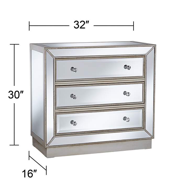 Trevi 32 Wide 3 Drawer Silver Mirrored, Oversized Mirrored Silver 3 Drawer Dresser