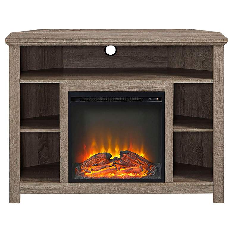 Image 2 Essential Gray Driftwood Corner Fireplace TV Stand more views