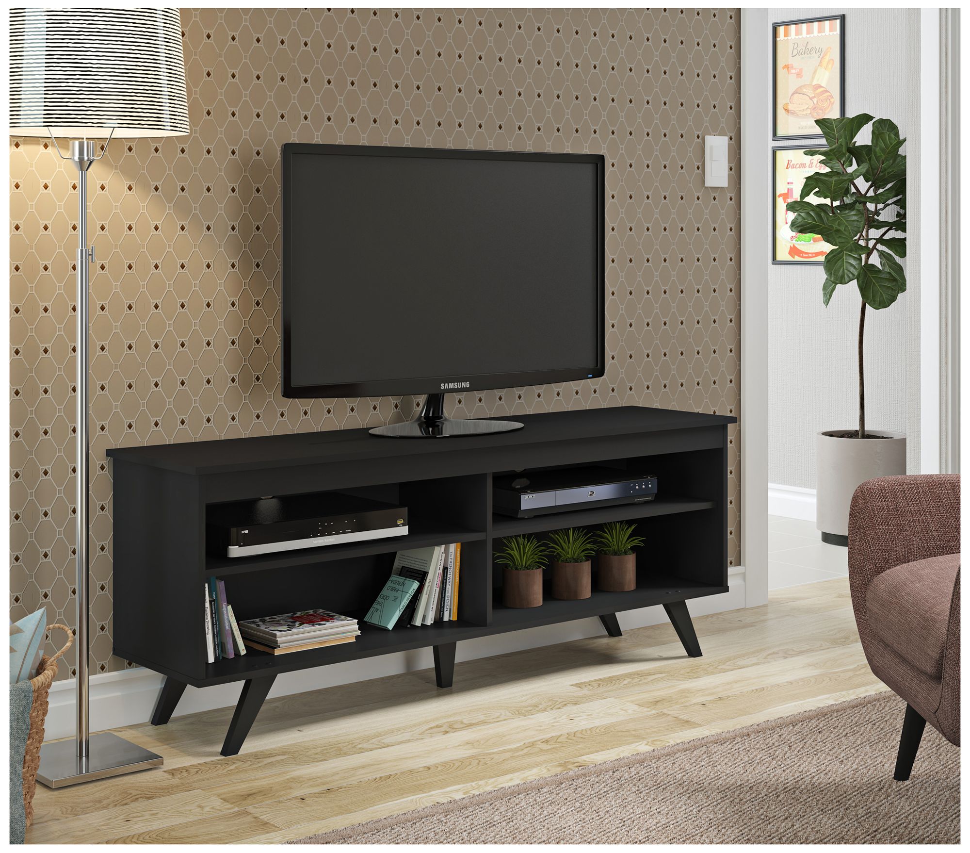 Jones 58" Wide Black Wood Modern TV Media Console 31C39 Lamps Plus