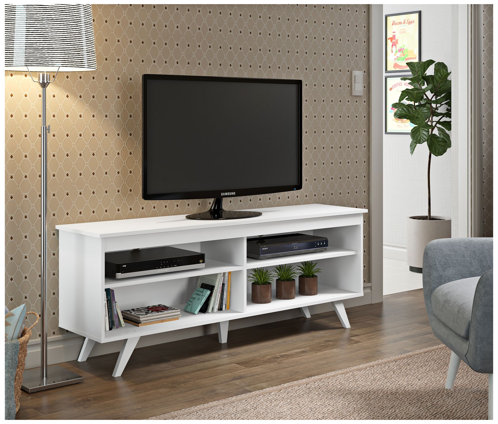 Jones 58" Wide White Wood Modern TV Media Console 31C41 Lamps Plus