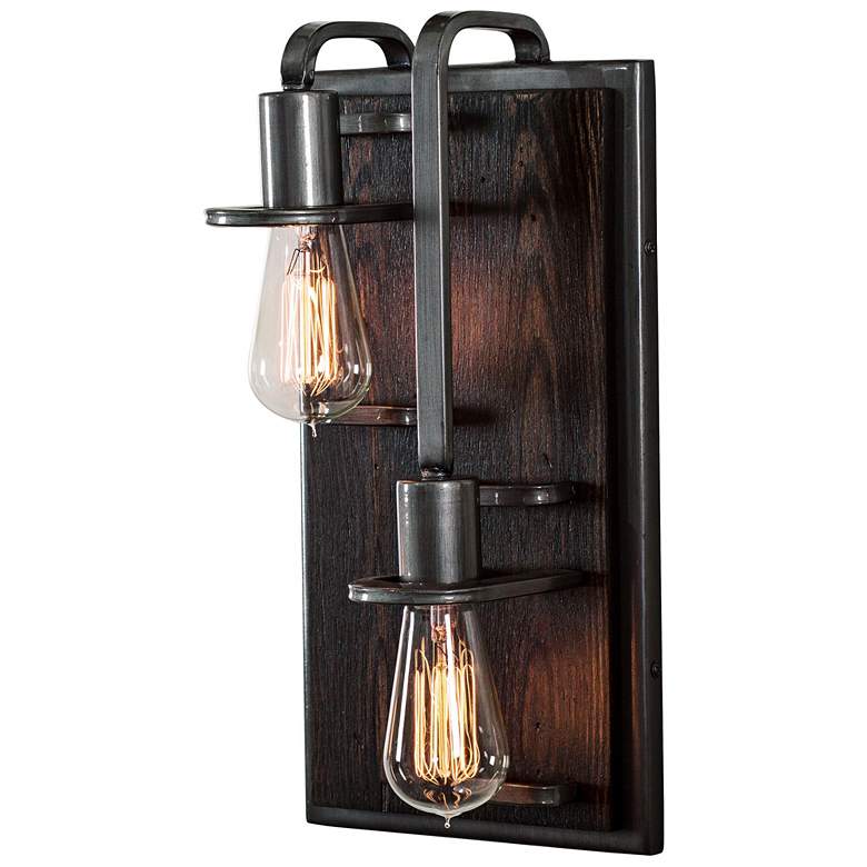 Image 2 Lofty 16" High Faux Zebrawood 2-Light Left Sided Wall Sconce more views