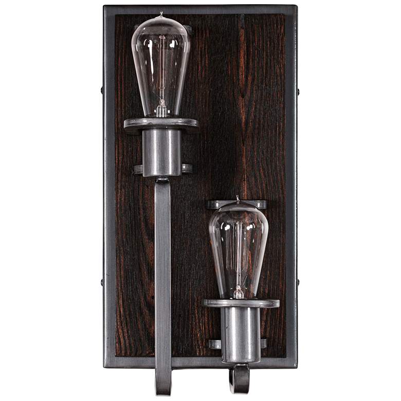 Image 3 Lofty 16" High Faux Zebrawood 2-Light Left Sided Wall Sconce more views