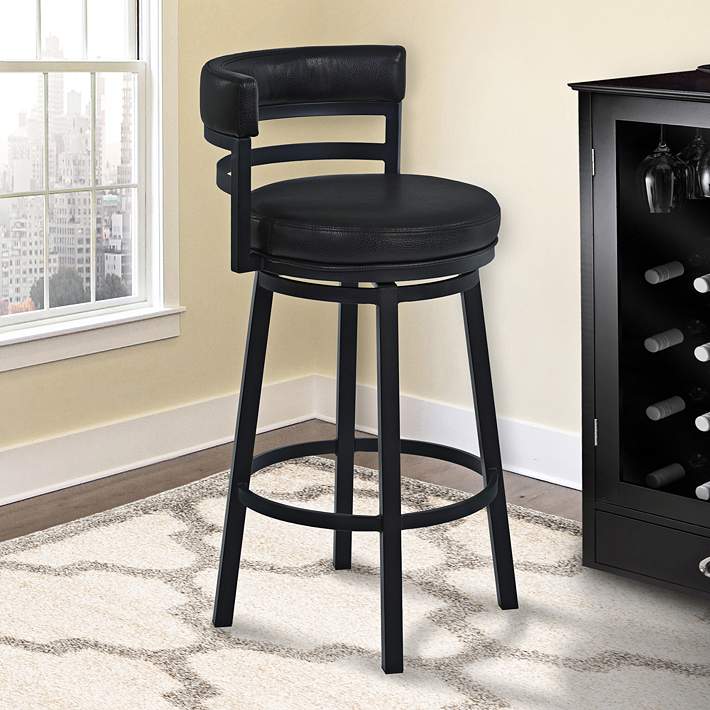 Madrid 26 1 2 Ford Black Faux Leather, Black Leather Swivel Counter Height Stools