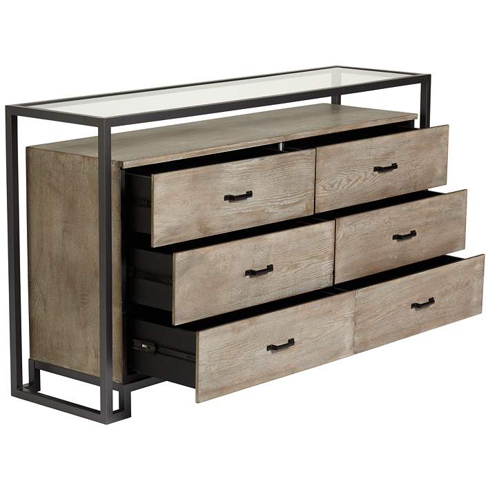 Liev 59 Wide Wood And Metal 6 Drawer Modern Buffet Cabinet