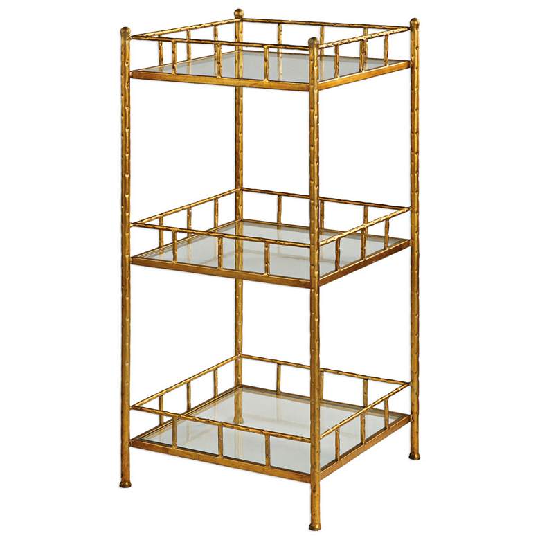 Tilly 35 3/4&quot; High 3-Tier Gold Leaf and Glass Accent Shelf more views