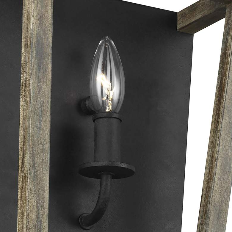 Gannet 14 1/4&quot;H Weathered Oak and Forged Iron Wall Sconce more views