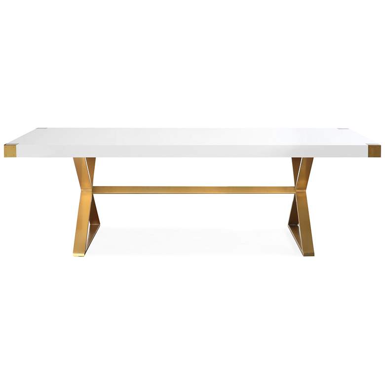 Image 2 Adeline 96"W High Gloss White Lacquer and Gold Dining Table more views