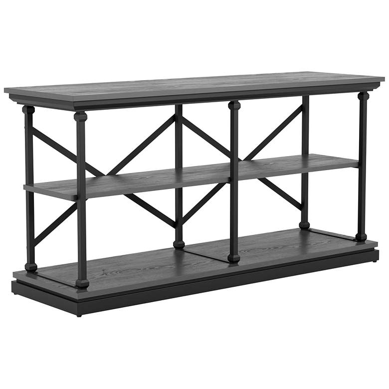 Regorra 59&quot;W Antique Gray and Black 2-Shelf Console Table more views