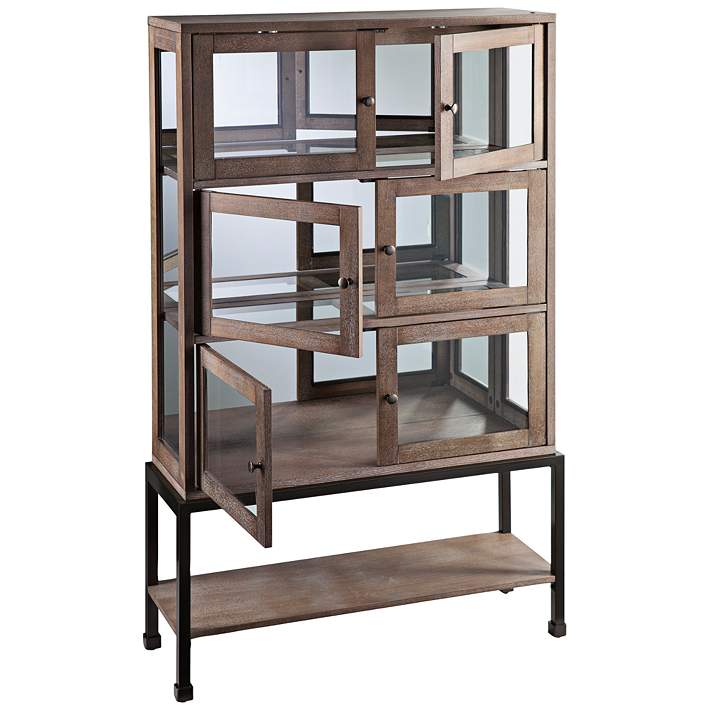 Brace 36 1 4 Wide Burnt Oak And Glass Lighted Curio Cabinet