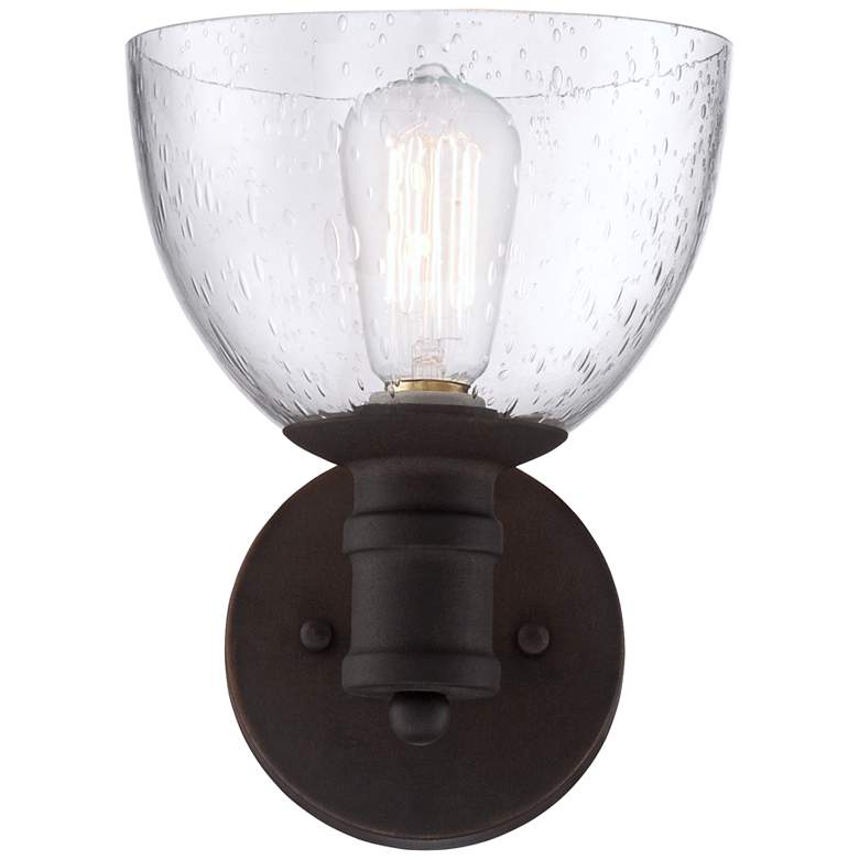 Image 7 Bleecker Industrial 9 1/4"H Bronze Wall Sconce with LED Bulb more views