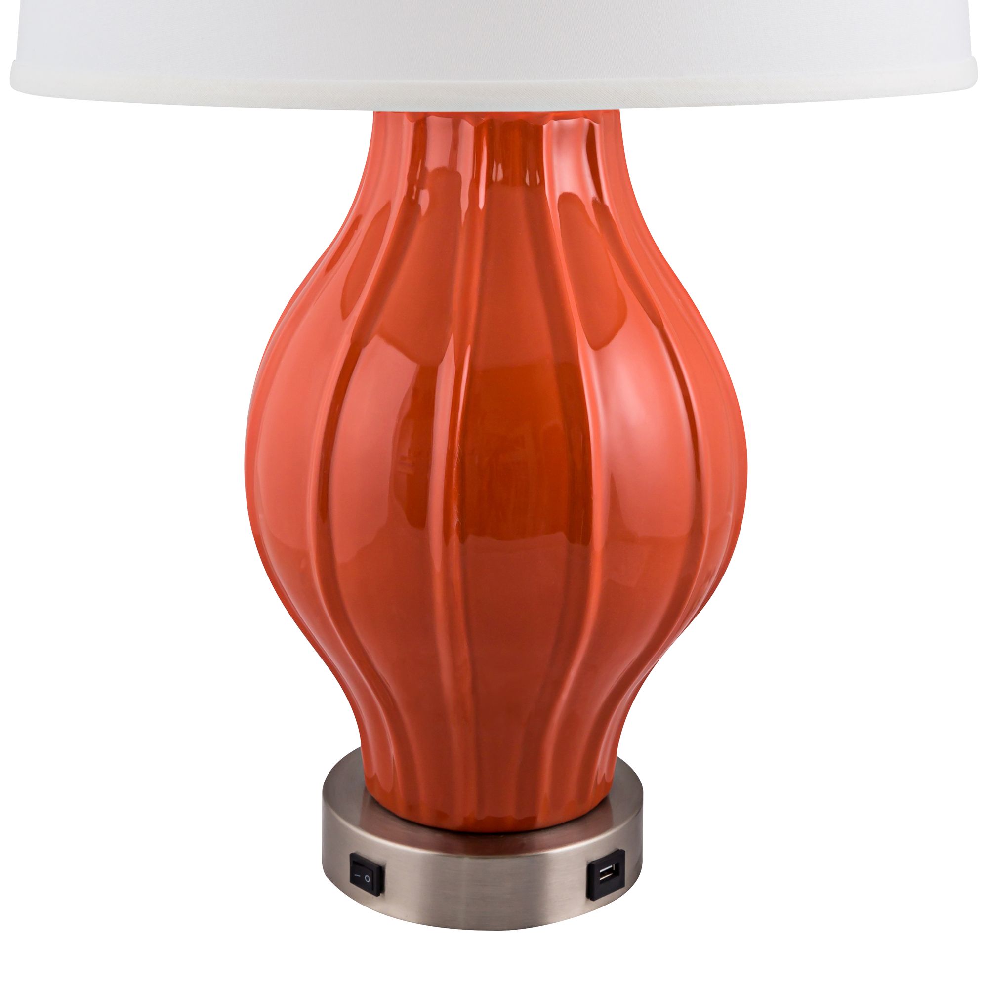 Kel Paprika Large Fluted Table Lamp with Outlet and USB Port 36G84