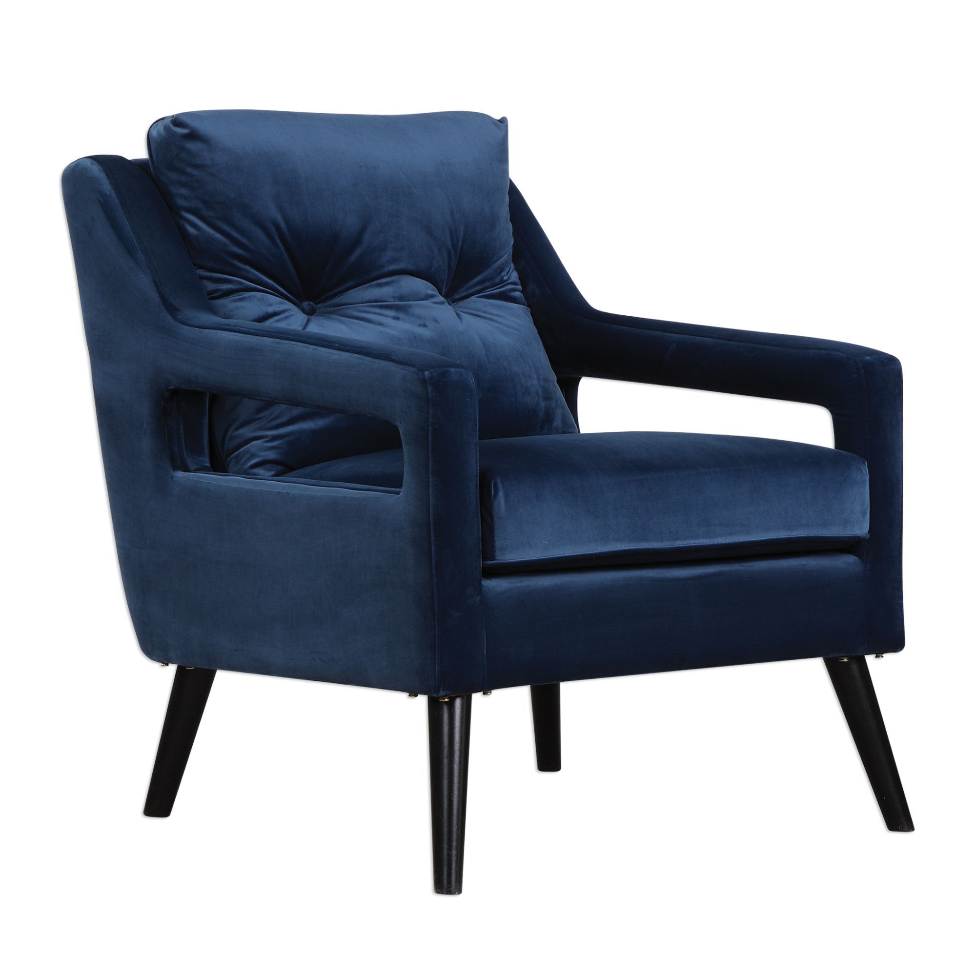 Uttermost O'Brien Ink Blue Velvet ButtonTufted Armchair 37F48