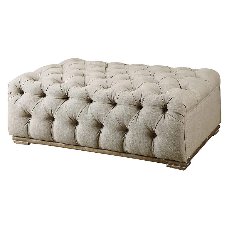 Uttermost Kaniel Antique White Fabric Button-Tufted Bench more views