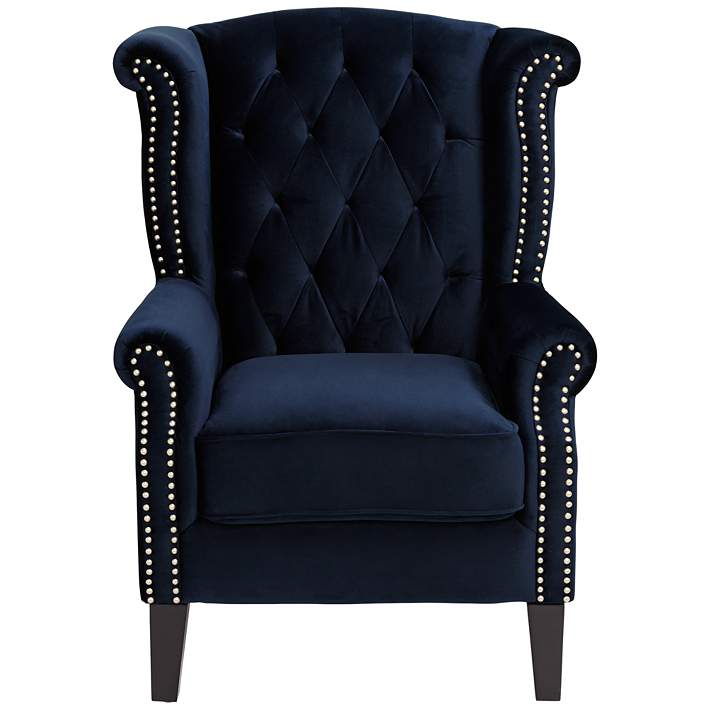 Williamsburg Navy Blue Tufted Wingback, Blue Leather Wingback Chair