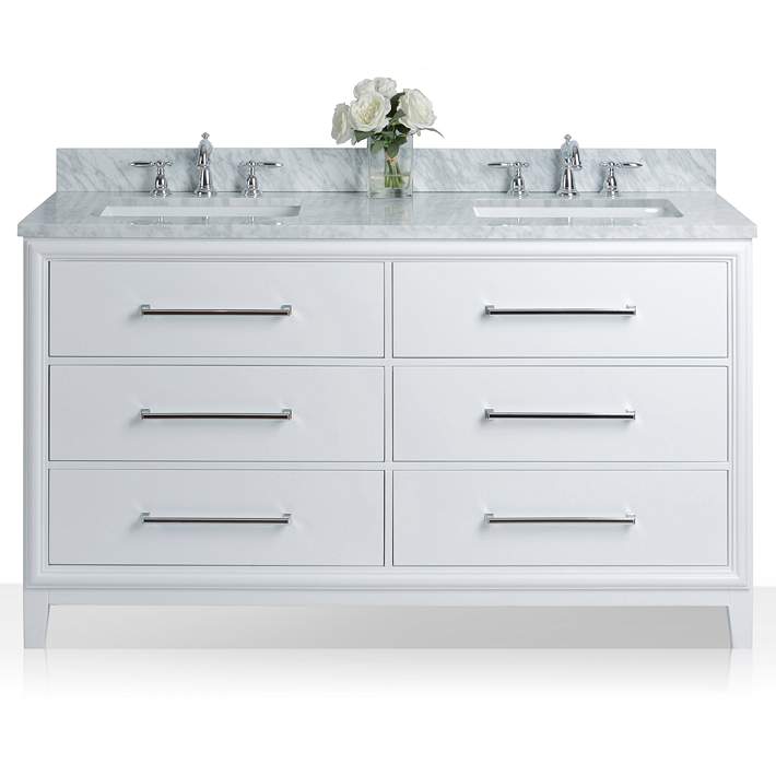Ellie 60 White 6 Drawer Double Sink Vanity Set 37w24 Lamps Plus