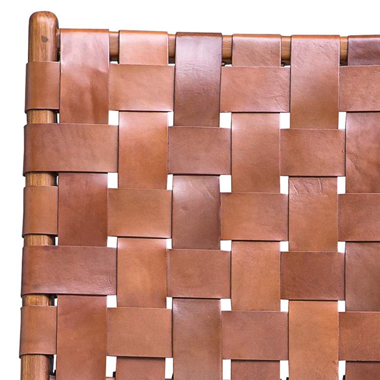 Image 3 Uttermost Plait Teak Wood and Cognac Leather Accent Chair more views