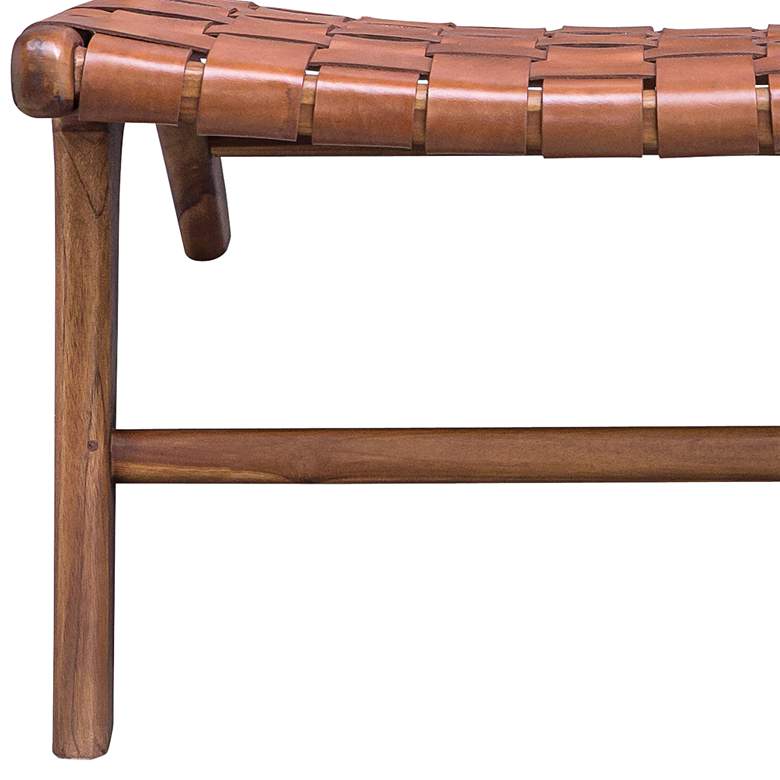 Image 4 Uttermost Plait Teak Wood and Cognac Leather Accent Chair more views