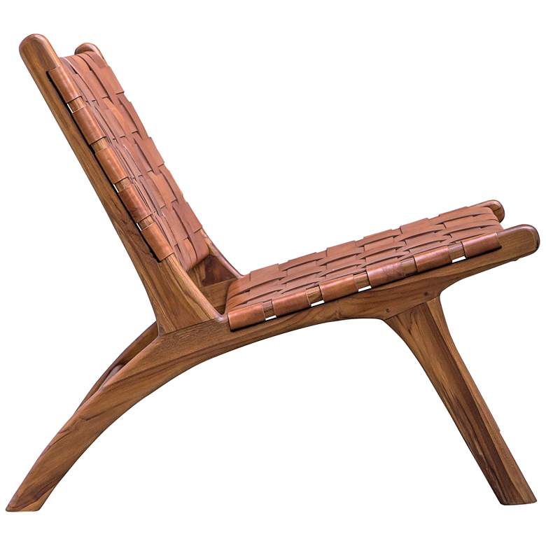 Image 5 Uttermost Plait Teak Wood and Cognac Leather Accent Chair more views