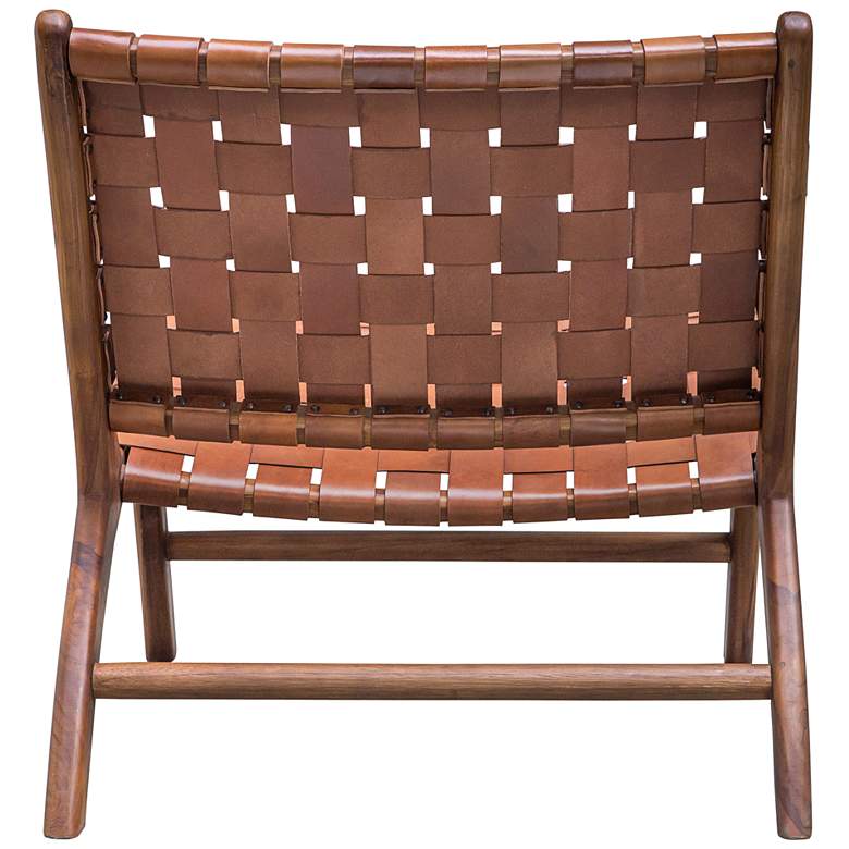 Image 6 Uttermost Plait Teak Wood and Cognac Leather Accent Chair more views