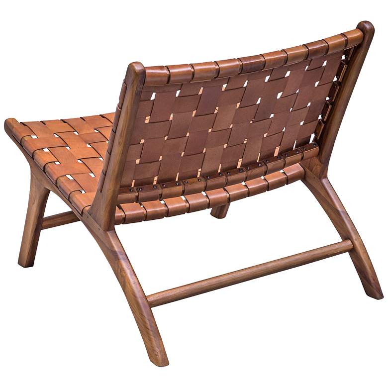 Image 7 Uttermost Plait Teak Wood and Cognac Leather Accent Chair more views