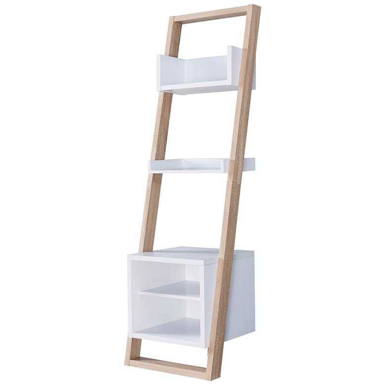 Daemore 20 3/4&quot;W Natural and White 5-Shelf Ladder Bookcase more views